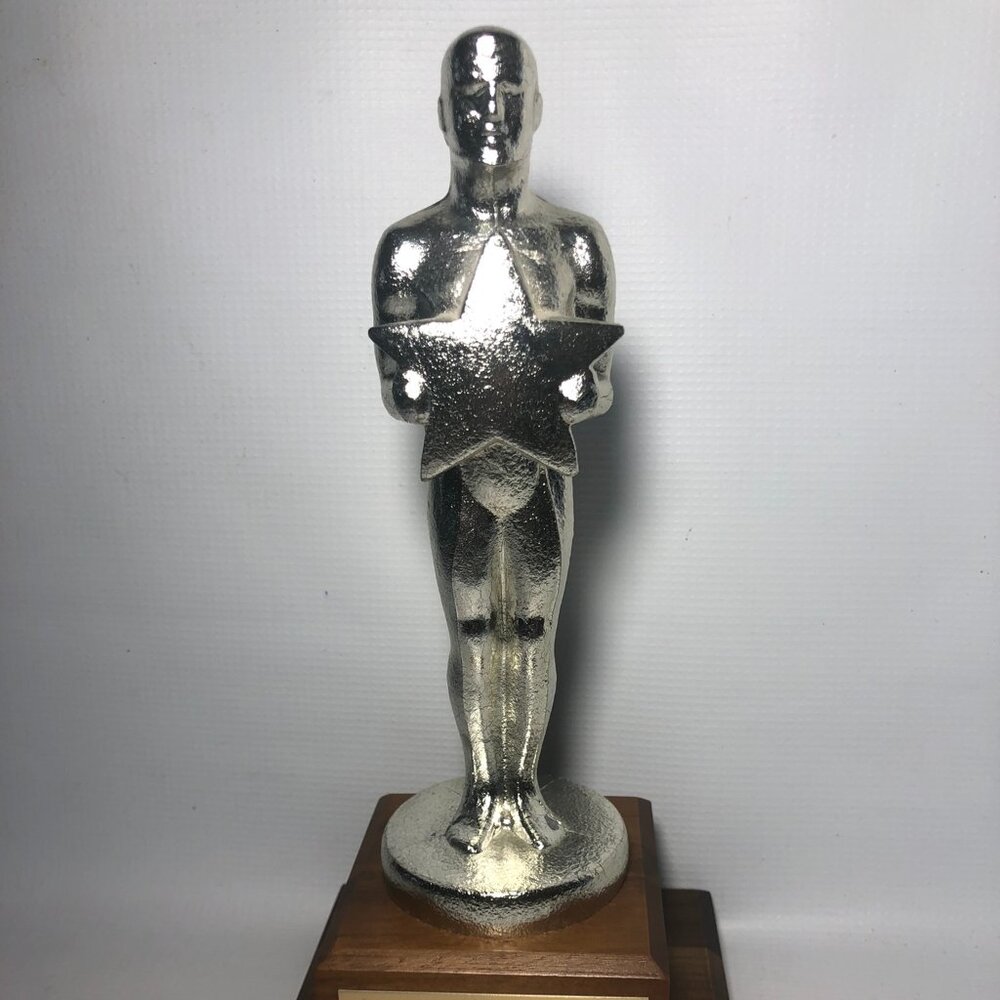 1990 TeleStar Award Trophy Oscar Like for Best Producer Metal w/ Wood Base
